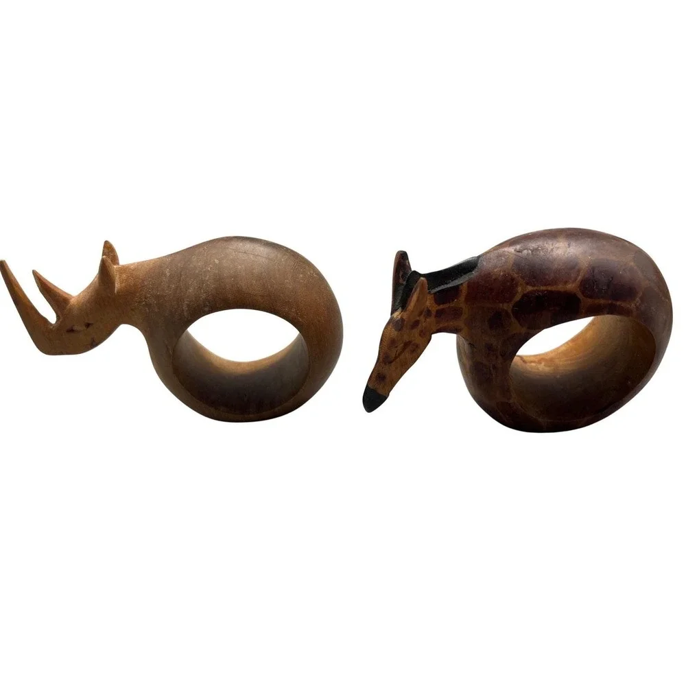 Lot 5 African Safari Animal Napkin Wooden Ring Holder Handmade Fair‎ Trade